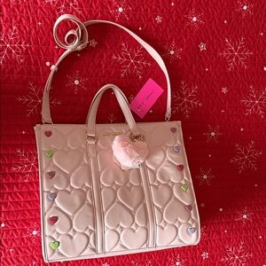 Betsey Johnson Cream Heart Quilted Tote